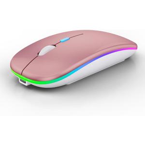 WREANU Wireless Bluetooth Mouse Rechargeable Laptop Mice with LED Lights Silent Slim Use(BT5.2 & 2.4G Portable USB) Dual Mode Computer Mouse for Laptop/iPad/Tablet/Apple/Computer/Mac(Rose Gold)