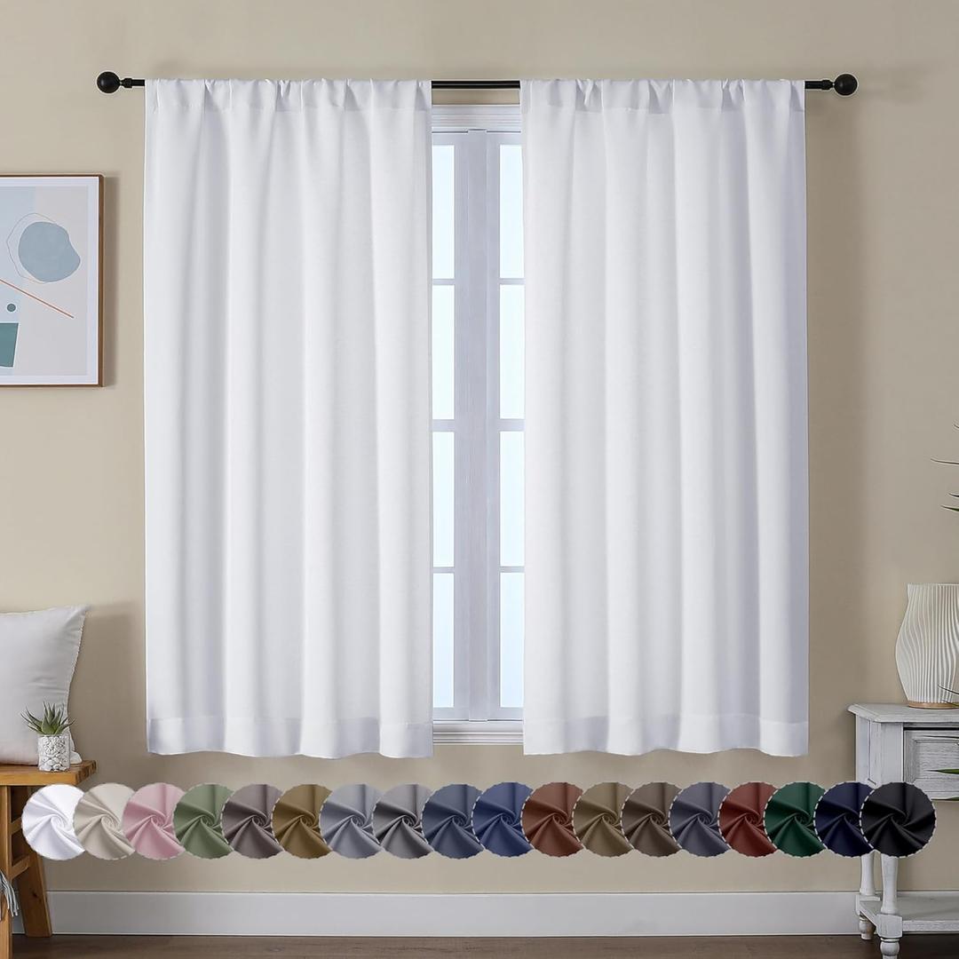 Simplebrand Ava Pure White Curtains for Bedroom 45 Inches Long 2 Panels Set, Light Filtering Window Treatment, Short Curtain Drapes, Soft Touching Casual Rod Pocket Privacy Curtains, W40 x L45 Inch