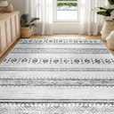 BESTSWEETIE 6'x9' Area Rugs for Living Room Washable Moroccan Farmhouse Neutral Geometric Low Pile Non-Slip Soft Print Pattern Rug for Bedroom Kitchen Dining Room Entryway Grey/Black/Navy