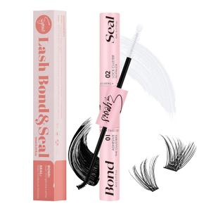 Lash Bond and Seal 10ML Waterproof Lash Cluster Glue Lash Seal 2-in-1 Lash Glue for Eyelash Clusters Long-Lasting for DIY Lash Extensions at Home(Black Bond and Clear Seal,10ML)