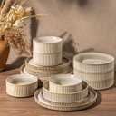 GBHOME Stoneware Dinnerware Sets for 4,16-Piece Plates and Bowls Set | Ribbed Reactive Glaze Ceramic Dish Set, Scratch Resistant, Dishwasher&Microwave Safe,Cappuccino