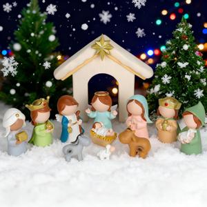 Christmas Nativity Set, 12-Piece Mini Nativity Scene Figurines for Indoor Tabletop Xmas Decorations Christmas Figures (Colorful)