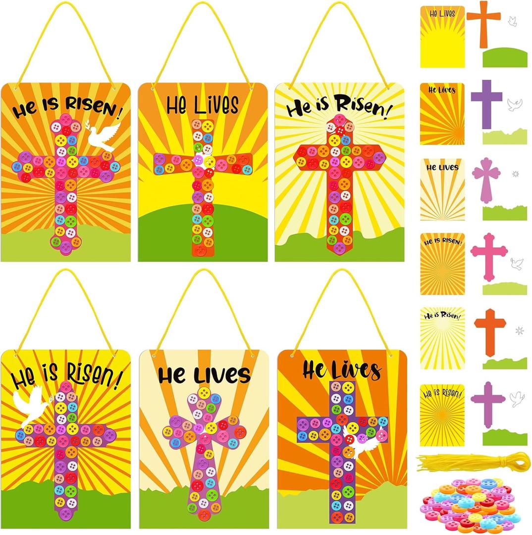 Leyndo 30 Set Religious Easter Crafts Kit for Kids He is Risen Crosses Bible DIY Button Crafts Religious Sunday School Classroom Activities Holy Week Home Favor