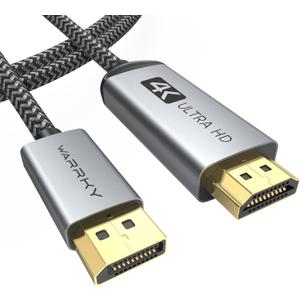 WARRKY 4K DisplayPort to HDMI Cable 10FT[Metal Case, Nylon Cable] One-Way Transmission DP 1.2 Computer to HDMI 1.4 Screen Compatible for Dell, HP, Samsung, PC, Laptop, Projector, TV  Passive