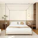 Canopy Bed Frame Queen Size Stainless Steel Canopy Poles for Bed, Canopy Bed Curtains Queen Bed Canopies & Drapes for 4 Corner Metal Bed Wood Bed Bedroom Decor