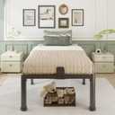 18 Inch Twin Size Metal Bed Frame with Round Corner Legs,Headboard Holes,Heavy Duty Steel Slat Support Platform Twin Single Bed,Mattress Retainer,No Box Spring Needed,Easy Assembly,Squeak Resistant
