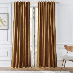 Timeper Gold Brown Pleat Back Tab Velvet Curtains W52 x L84 inches 2 Panels, Room Darkening Solid Home Decor Curtains for Bedroom Living Dining Room Thermal Insulated Luxury Super Soft Window Drapes