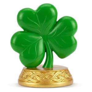 Vicenpal St. Patrick's Day Decor Irish Shamrock Blessing Miniature Figurine 3.15 Inch Green Clover Leaves with Celtic Knot Base Mini Resin Figurine