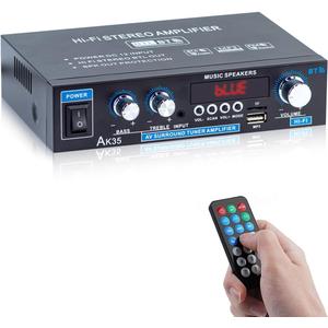 AK35 Bluetooth 5.0 Stereo Amplifier, 2.0 Channel Mini Audio Receiver, 30Wx2 Home HiFi Audio Amp with Bass/Treble Control for Home Theater, TV, Speakers, Car