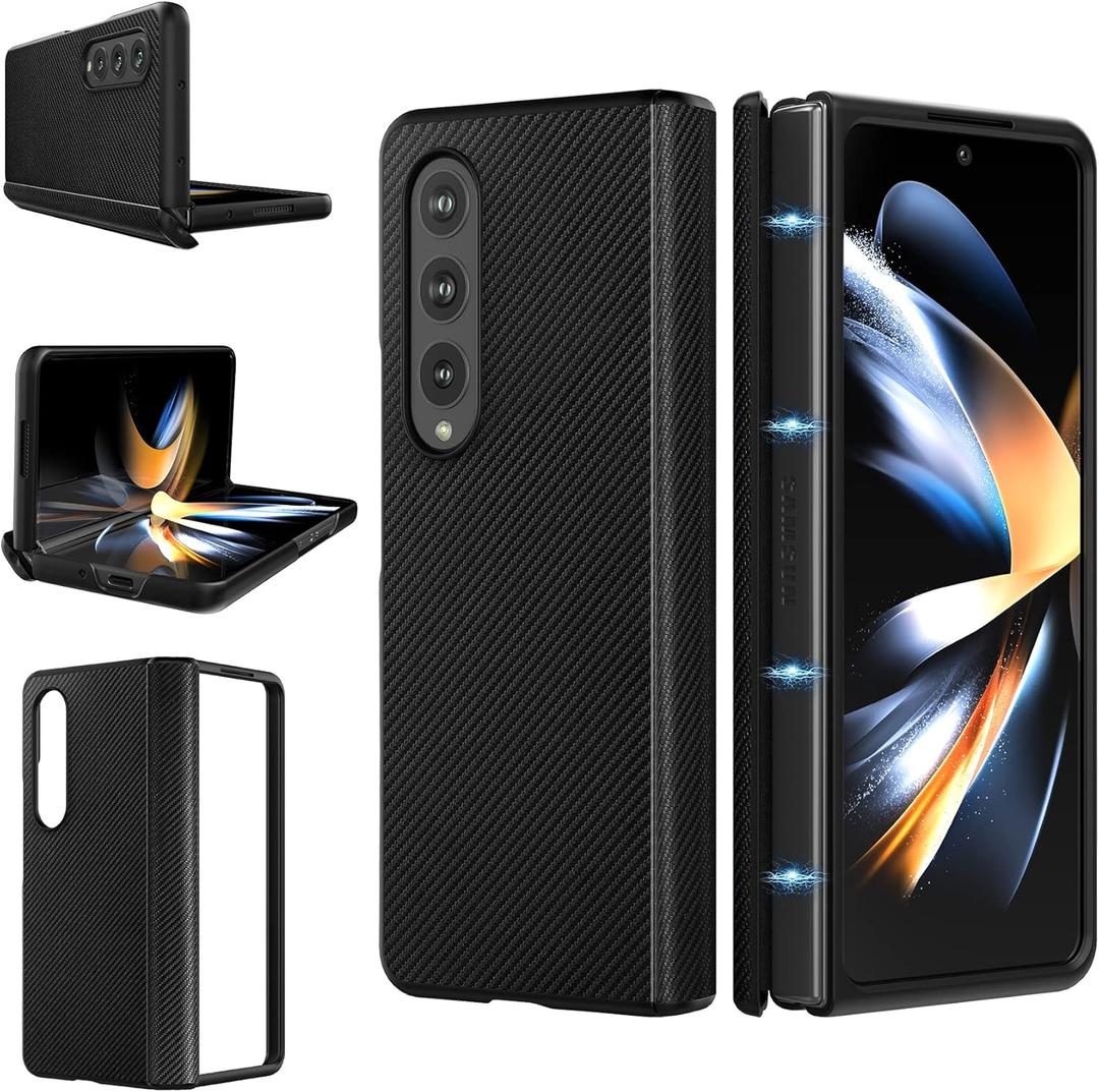 Case for Samsung Galaxy Z Fold 4 (2022) Magnetic Hinge Cover Protection, Slim Fit Hard PC + PU Protective Phone Case for Galaxy Z Fold4 5G - Black
