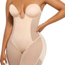 SHAPELLX Strapless Shapewear for Women Deep Plunge Corset Tummy Control Backless Bodysuit Mid Thigh Full Body Shaper,XXL