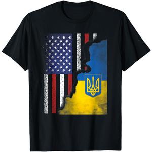 Ukrainian American Flag Ukraine USA America Roots T-Shirt, Size 2XL
