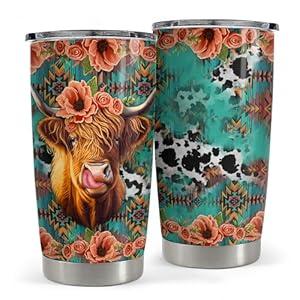 SANJEST Beautiful Highland Cattle Cow Stainless Steel Tumbler 20oz,Insulated Coffee Tumbler Cup with Lid and Straw, Double Walled Travel Coffee Mug for Hot & Cold Drinks