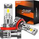 SEALIGHT H11 LED Headlight Bulbs, 30000LM Cool White Light with Cooling Fan, 1:1 Mini Size H8 H9 Led Headlight, 3 Min Plug-N-Play Halogen Replacement, Pack of 2