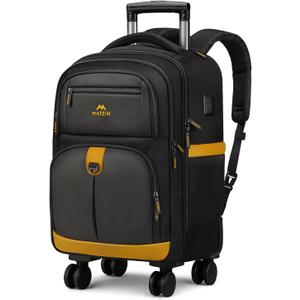 MATEIN Rolling Backpack with 4 Spinner Wheels, 17 Inch Backpack on Wheels with USB Charging Port, Water Resistant Rolling Computer Bag Carry On Luggage, Business Travel Roller Laptop Bag for Women Men (Black)