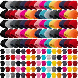 Toulite 100 Pcs Kids Winter Hats and Gloves Sets Bulk Beanie Gloves for Children School Donation Wholesale (Light Colors)
