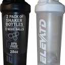 ELEVATD 2-Pack 28 fl oz Protein Shaker Bottles  Leak-Proof Lid, Whisk Ball, Durable Carry Loop  BPA-Free Gym Mixer for Protein Powder & Supplements  Sleek, Fresh Colors (Two Black, 28 fl oz)