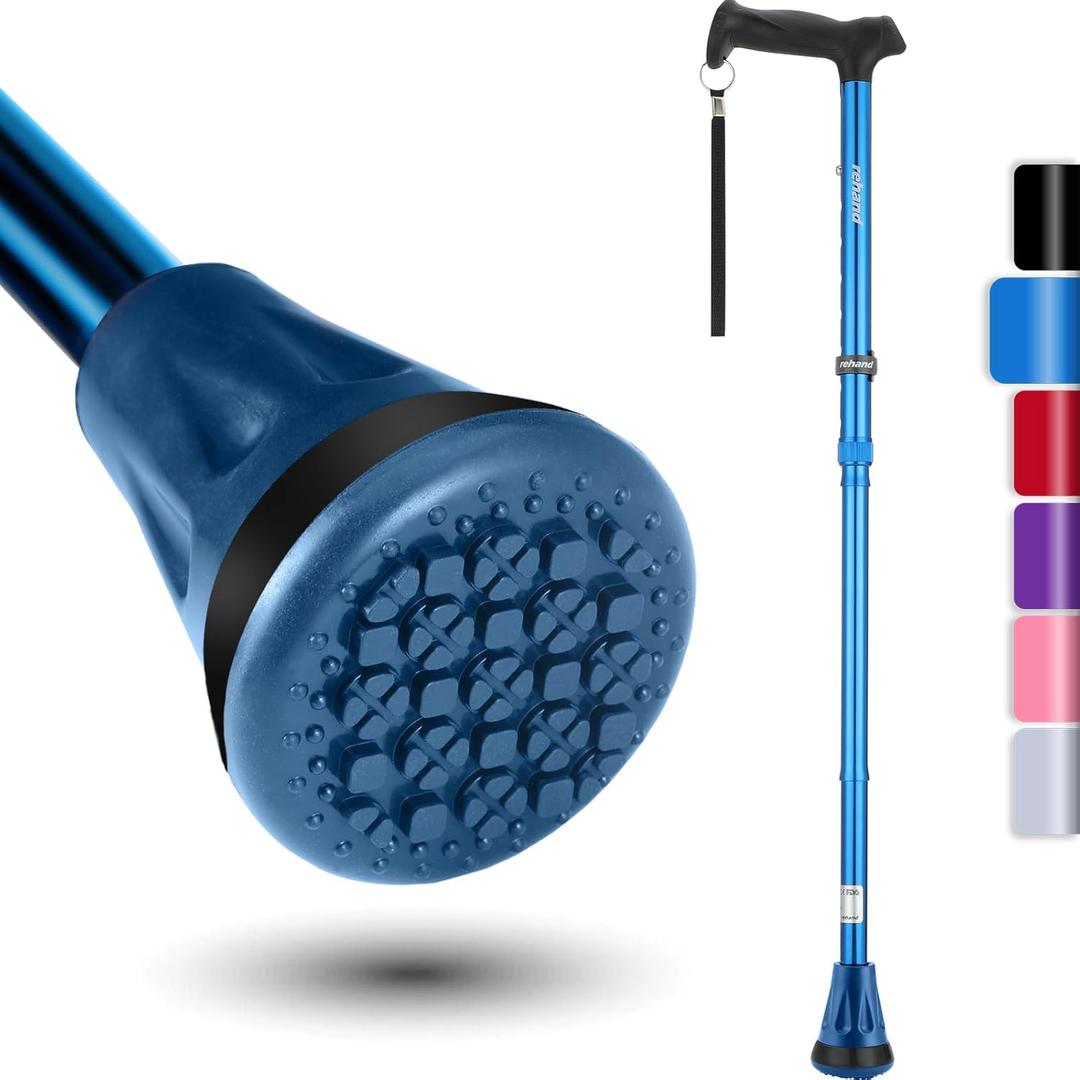REHAND Walking Cane - Foldable, Adjustable, Collapsible Walking Canes for Men & Women, Heavy Duty All Terrain Tip, with Travel Bag | Walking Sticks for Seniors & Adults (Ocean Blue)