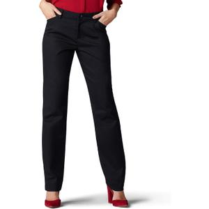 Lee Women's Wrinkle Free Relaxed Fit Straight Leg Pant (16 Long, Black)