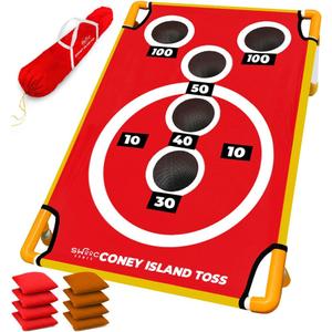 Swooc Games - Coney Island Toss™ - Arcade Style Cornhole Board Set w/Carrying Case & 15+ Games - Corn Hole Games for Adults - Kids Bean Bag Toss Game - Kids Cornhole Set w/Bags - Outdoor Yard Games
