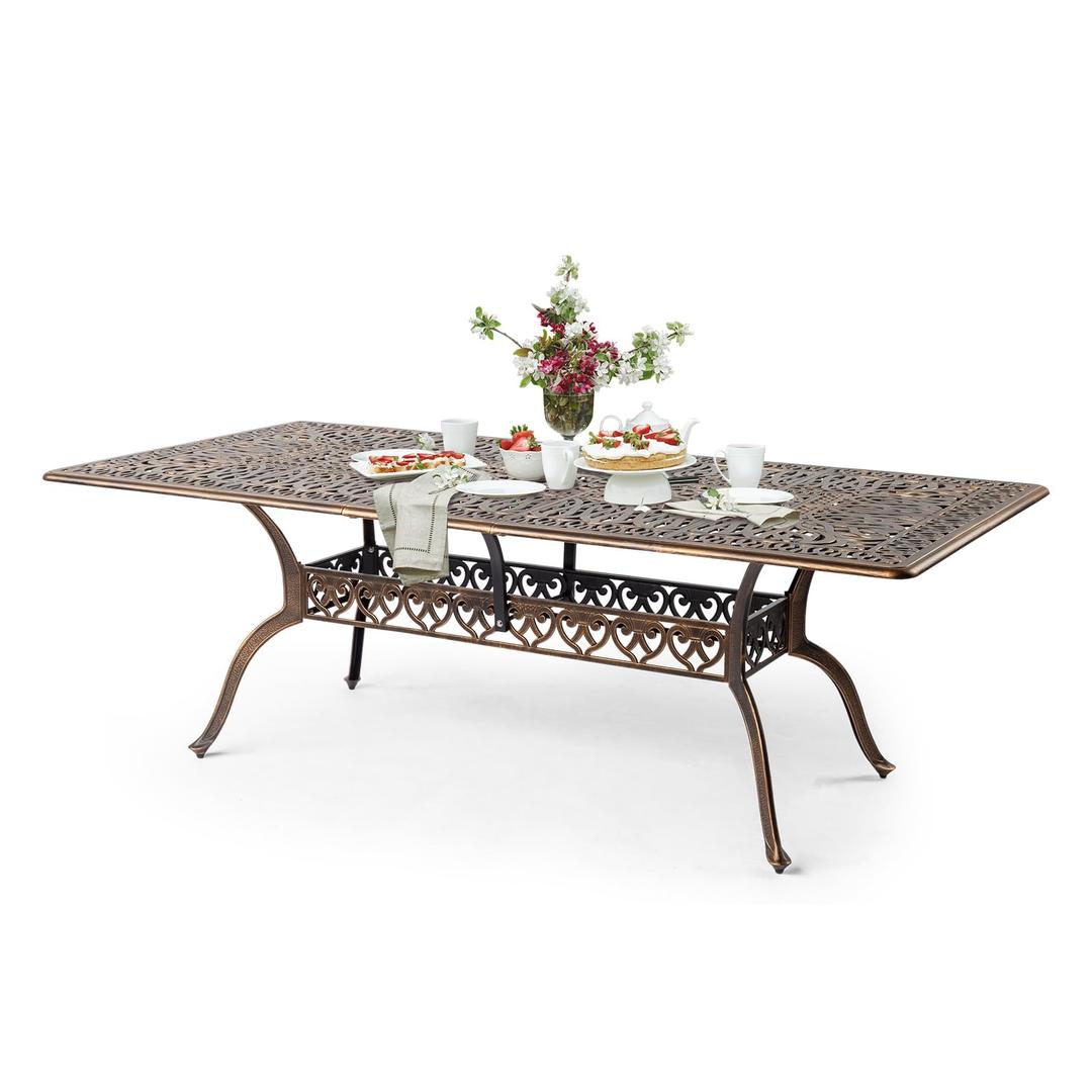 VINGLI 8-Person Outdoor Dining Table, Metal Dining Table with Umbrella Hole Cast Aluminum Patio Table, Rectangle Table Outdoor Furniture Garden Table (87”Lx42W”x28.5”H)