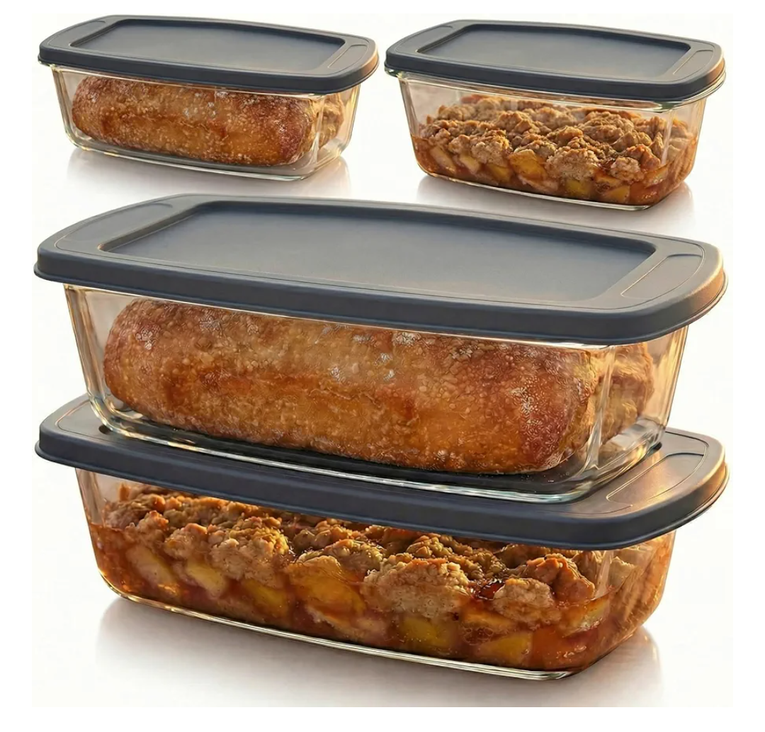 Set of 4 Clear Glass Loaf Pans with Lids, Deep Rectangular Baking Dish 1.9 QT Each, 10.6 x 5.5 x 2.8 in Bread Pans for Homemade Bread, Meal Prep & Storage, Wide Handles