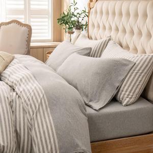 PURE ERA Jersey Knit 4pc Bed Sheet Set 100% T-Shirt Heather Cotton Super Soft Comfy Breathable Fits Mattress Up to 20" Extra Deep Pocket (Heather Light Grey, Queen)