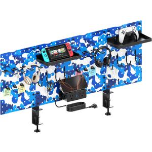 CCCEI Desk Organizer and Storage with Charging Station, Navy Blue Clamp on Table Pegboard, Gaming Standing Office Supplies Shelf Accessorie, Metal Peg Board Privacy Panels, Gifts for Men, 6FT.
