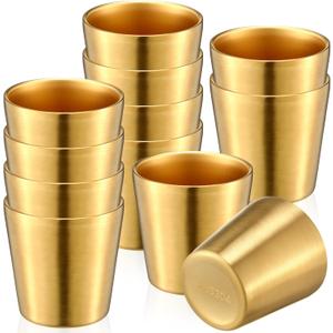 Amyhill 12 Pieces Stainless Steel Cups Double Wall Tumbler Glasses Stackable Metal Drinking Cups Insulated Drinking Glasses Reusable Camping Mugs for Home Camping RV BBQ Office Party(Gold,5.9 oz)
