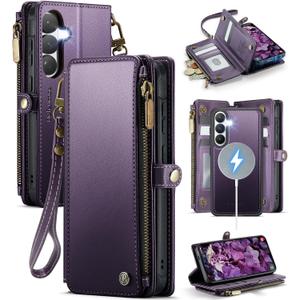 Defencase for Galaxy S26 Magnetic Wallet Case Compatible with Magsafe with RFID Blocking Zipper & Card Holder for Women Men, PU Leather Detachable Phone Case for Samsung Galaxy S26 6.3 inches, Purple