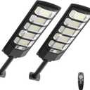 2Pack 6500K Solar Street Lights Outdoor Dusk to Dawn, 240PCS 5730LEDs Solar Light Outdoor IP67Waterfroof, Security Street Lights Motion Sensor with Remote Control for Parking lot, Yard