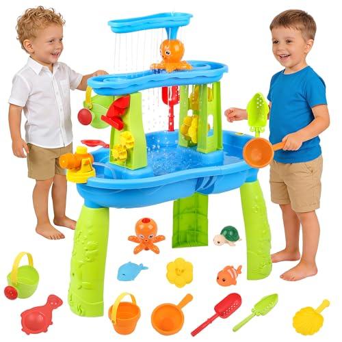 Hanyutom 2026 Upgraded Toddler Sand Water Table Toy, Summer Outdoor Beach Sensory Activity Playset and Water Table Toys, Party Birthday Gifts for Girl Boy Age 4+ (Blue)