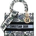 Christian Dior Canvas Embroidered Print Small 9" Lady D-Lite Blue Multicolor 1423720  