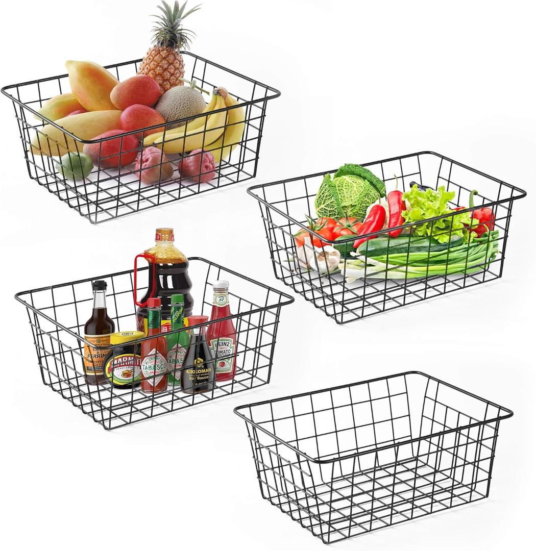 Wire Baskets for Organizing Household 4 Pack Pantry Baskets For Storage Pantry Wire Black Metal Storage Bins