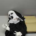 Haunted Hill Farm Life-Size Scary Talking Witch Nun Halloween Animatronic with Touch Activated Lights and Sound, Poseable, Battery Operated Indoor or Covered Outdoor Creepy Halloween Decorations