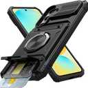 Vofolen for Samsung Galaxy S24 FE Case with Card Holder [Store 2 Cards] +360 Rotated Ring Kickstand Dual Layer Heavy Duty Shockproof Wallet Cover for Galaxy S24 FE Case for Women Men, Black
