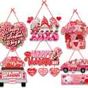 Pink-Red Valentines-Day Front-Porch Door Hanger-Decor - 6pcs Love Romantic Special Night Galentines Party Paper Signs Banners,Engagement Wedding Anniversary Wall Hanging Decorations Lasting Surprise