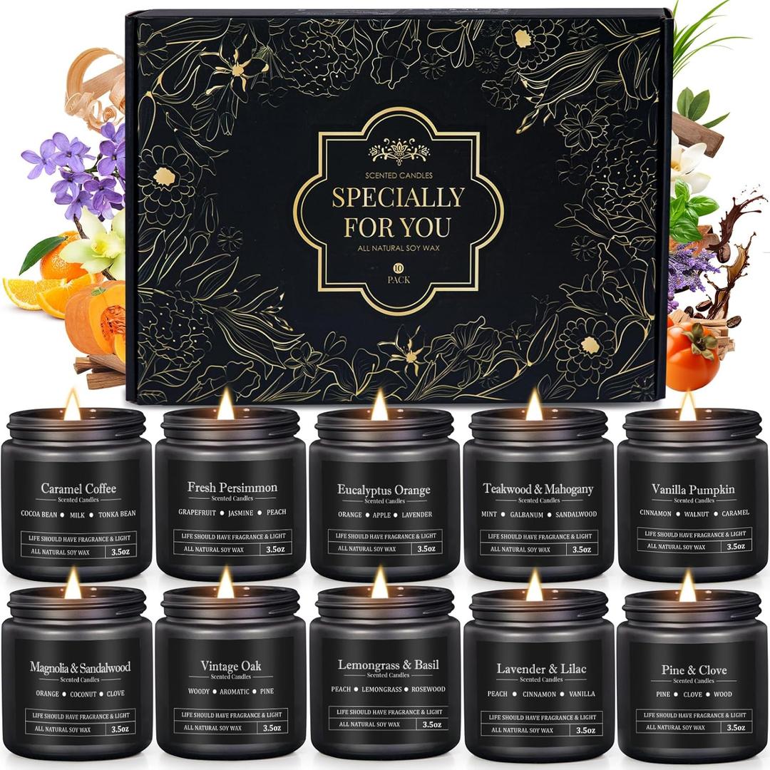 10 Pack Scented Candles for Men, Soy Wax Masculine Candle Gift Set, Aromatherapy Candles for Home, Gifts for Him, Boyfriend, Christmas (11.8 x 8.7 x 3.5in)