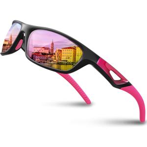 RIVBOS Polarized Sports Sunglasses Driving Sun Glasses Shades for Men Women Tr90 Frame for Cycling Fishing Running RB831 (Black Frame/Pink Lens)