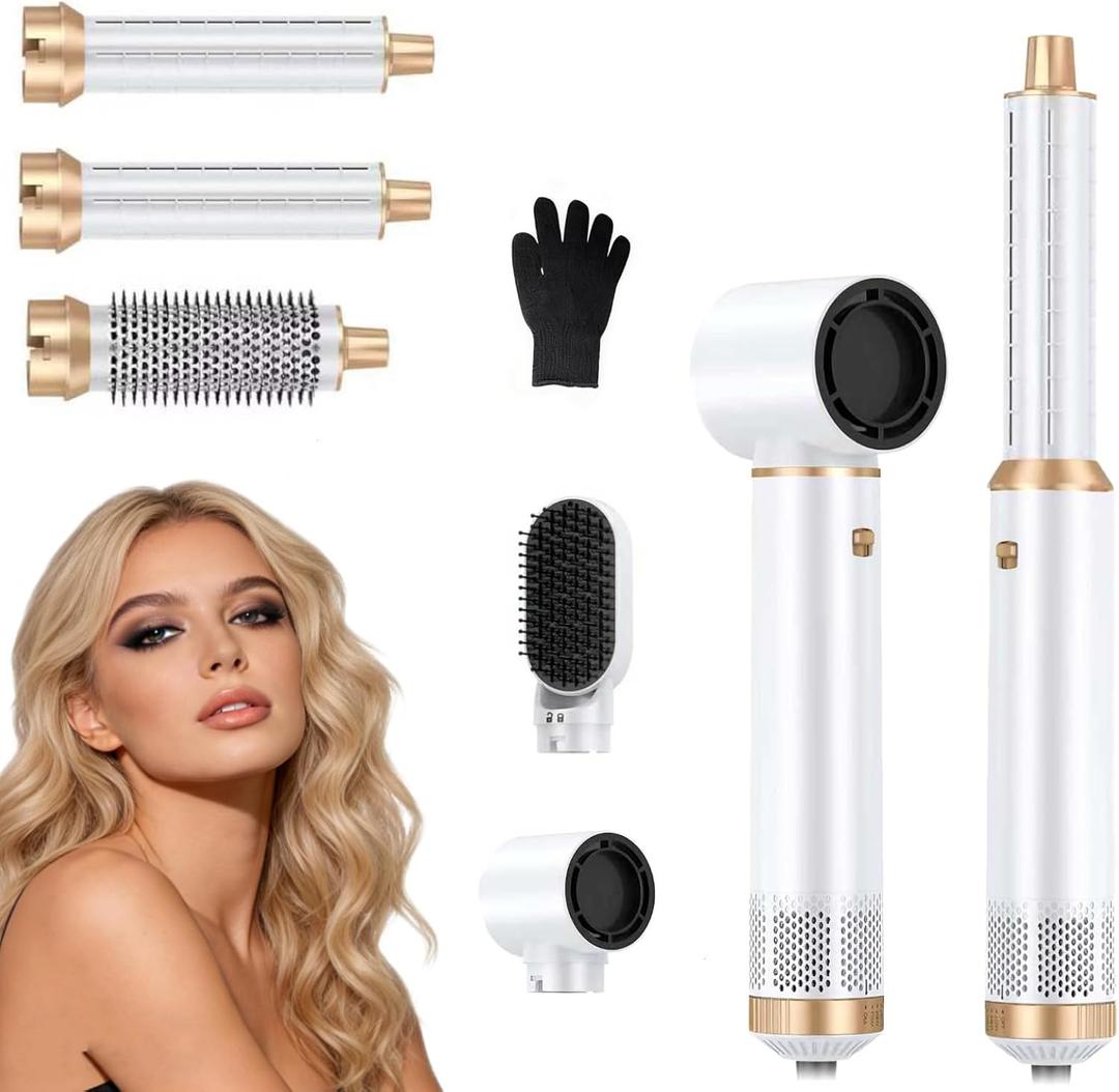 5 in 1 Blow Dryer Brush Ionic Hot Air Styler Hair Dryer Brush Blow Dryer Set Air Curling Wrap Style (White)