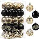 SHareconn 30ct 2.36 Inch Christmas Tree Balls Ornaments, Colored Shatterproof Plastic Decorative Baubles Decorations for Xmas Tree Decor Holiday Party Wedding Decoration (Black & Gold, 60mm)