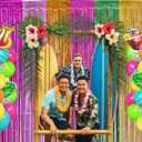 Hawaiian Luau Party Decorations, 2 Pack 3.28 x 6.56 Ft Foil Fringe Curtains Summer Luau Backdrop Streamer for Tropical Beach Pool Mexican Fiesta Birthday Party Decor