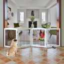 SFJC Freestanding Panel Dog Gate for Indoor, Doorways, Stairs, or Hallways - Foldable Wooden Pet Fence With Support Feet - 24" Height, 4 Panels, White