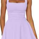 Kaximil Women's Square Neck Ruffle Hem Mini Dress Ruched Waist Short Party Dresses (Medium, Purple)