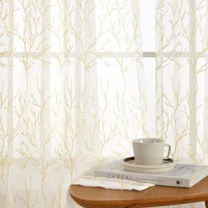 Sheer Curtains 2 Panels Set, Decorative Embroidered Leaf Design, Rod Pocket Light-Filtering Window Treatments for Living Room Bedroom, 54" W x 84" L