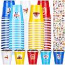 100 Pcs 2 oz Carnival Circus Shot Glasses with Stickers Disposable Plastic Cups for DIY at Circus Themed Party Supplies Carnival Events Birthday Celebrations