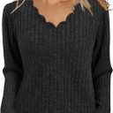 JomeDesign Womens Sweaters Casual Long Sleeve V Neck Lightweight Tunic Pullover Sweater Tops (Black, S)