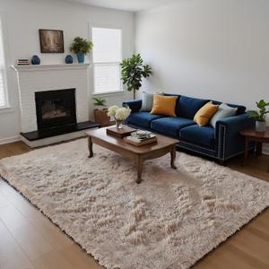 Fluffy Rug Shag Area Rug, Beige 5x8 Area Rugs for Bedroom, Small Bedside Rug, Soft Fluffy Shag Entryway Throw Rugs for Living Room Bedroom Kids Room Home Decor
