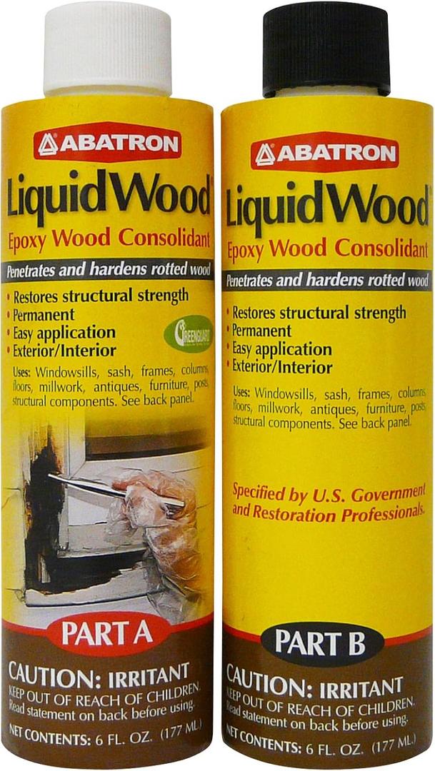 Abatron LiquidWood Kit - 12 Ounce - 2-Part Structural Wood Epoxy Resin - Wood Hardener and Consolidant - Perfect Primer for WoodEpox Epoxy Wood Filler
