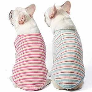 Dog Shirts Vest Cotton Striped T-Shirt, Sleeveless Stretchy Pet Clothes for Small Dogs, 2-Pack Soft Breathable Puppy Tank Top Cat Tee (X-Large)